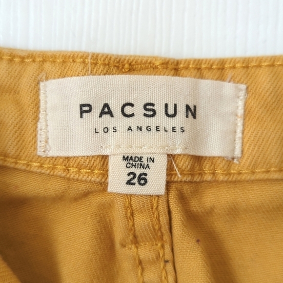 PacSun High Waisted Tie Belted Raw Hem A-Line Denim Mini Skirt Mustard Yellow 26 - Picture 6 of 13